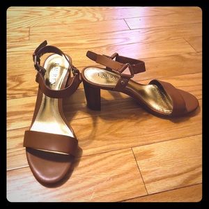 Ralph Lauren ,Brown/Tan Sandal Chunky Heel Size 6